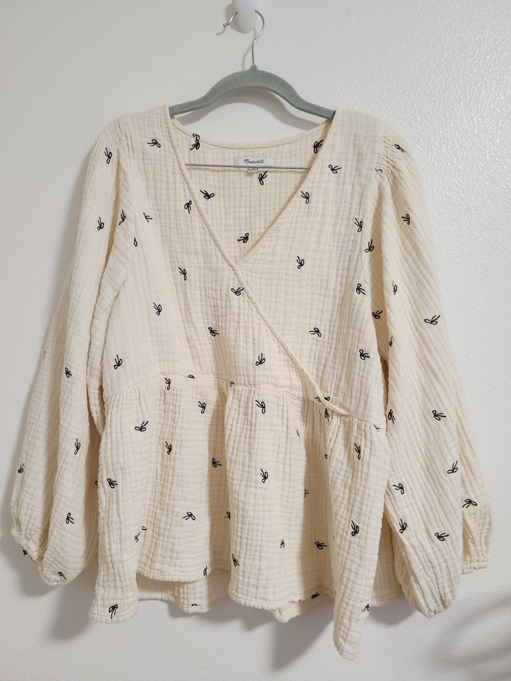 Madewell Cream Gauze Wrap Peplum Top